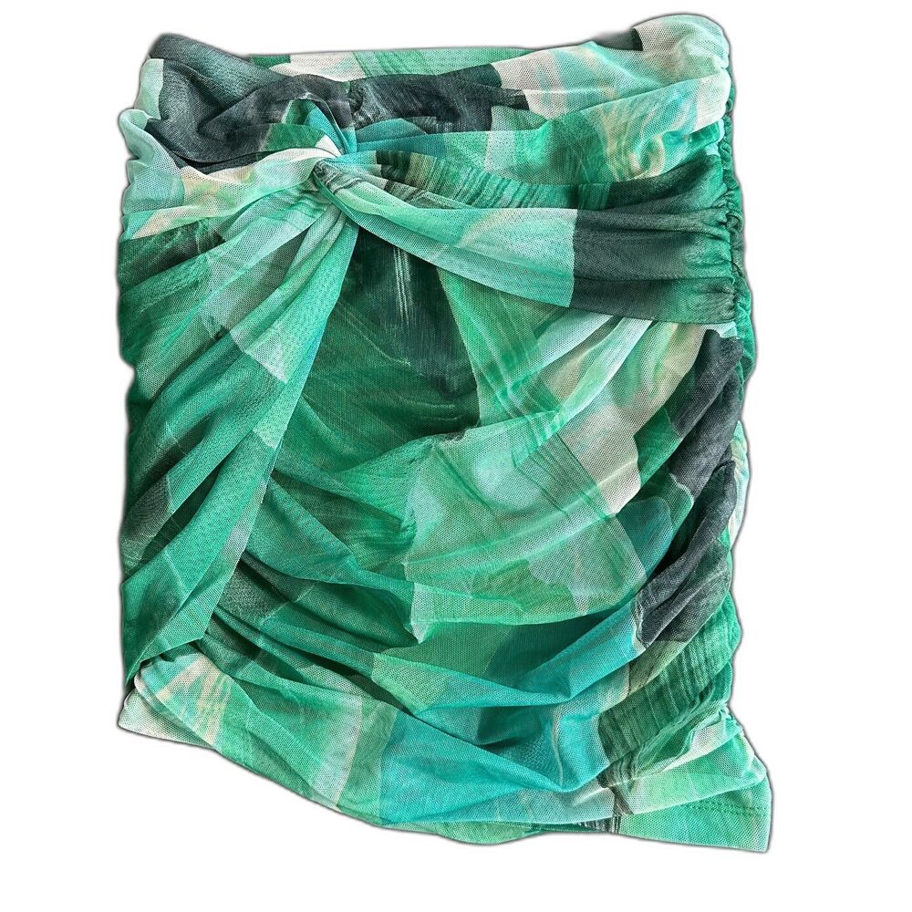 Princess Polly Green Abstract Mesh Mini Skirt Ruched Twist Front size 2 NWT Y2K